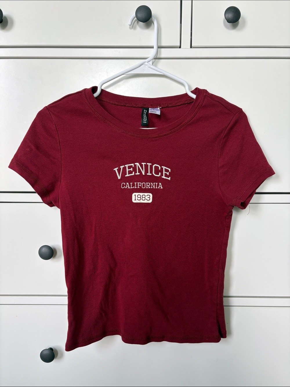 H&M Burgundy Venice California Graphic Short Sleeve Tee